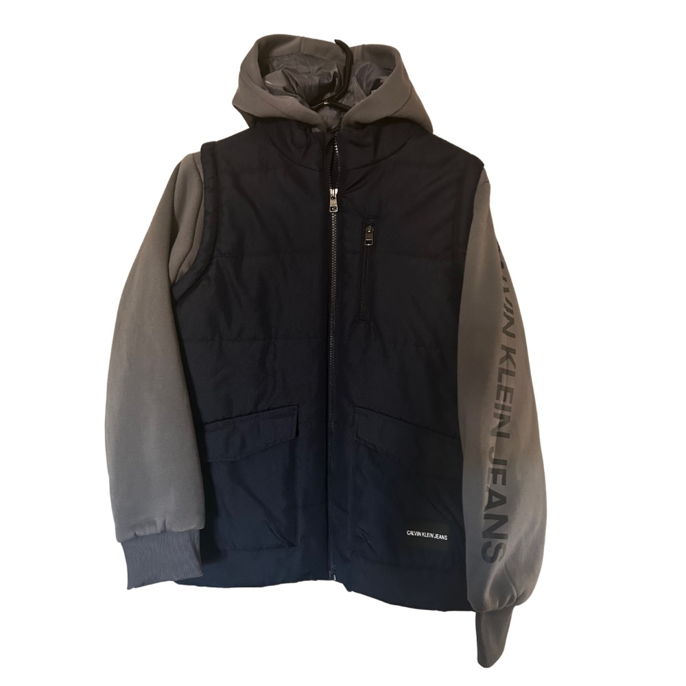 New Calvin Klein Boys XL 18/20 Dark Blue and Light Gray Hooded Jacket